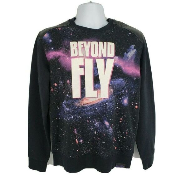 Born Fly Mens Galaxy Sweatshirt Faux Leather Elbow Patches Beyond FLy - Picture 13 of 14